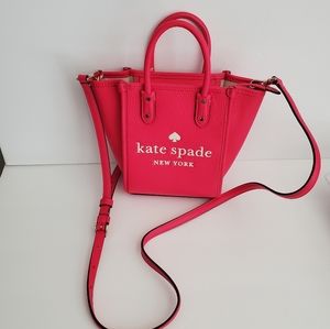 Kate spade Ella Signature LOGO Pebbled Leather Mini Tote Bag Pink BarbieCore